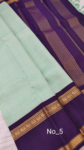 Spanish Green Checked Kanjivaram Saree With Dark Purple Pal